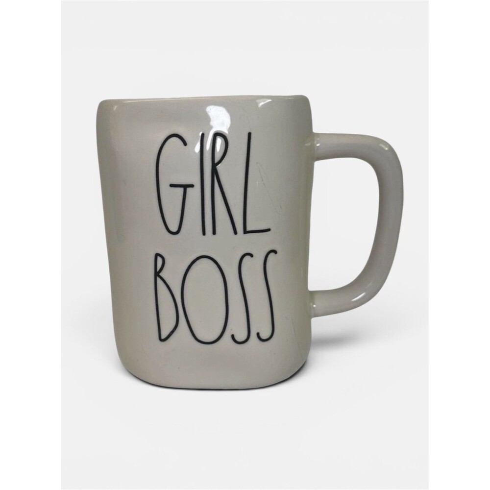 Rae Dunn Girl Boss White Ceramic Mug Black Lettering Office Coffee Cup